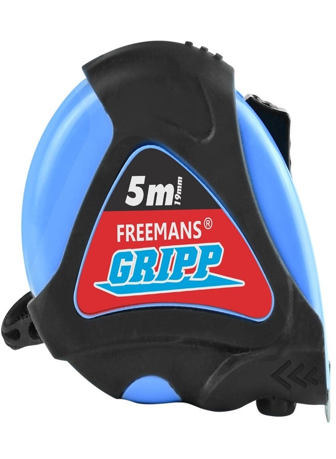 FREEMANS GRIPP 5m:19mm Steel Inchi Measuring Tape - 5m (Blue) With Rubberized Unbreakable ABS case || PauseButton || Click Action Front Lock and Belt Clip - Image 1